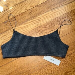 Joah Brown Charcoal Ribbed Knit Crop Cami
